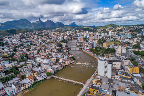 Aerial image of Cachoeiro de Itapemirim city photographed in Burarama, in Espirito Santo. stock photo