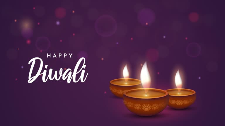 Diwali background with burning lamps. 4k animation