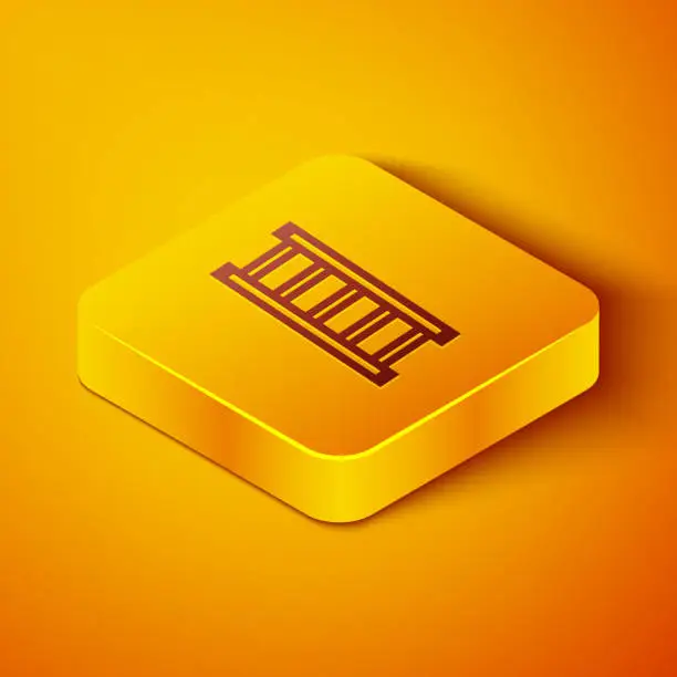 Vector illustration of Isometric line Fire escape icon isolated on orange background. Pompier ladder. Fireman scaling ladder with a pole. Yellow square button. Vector Illustration