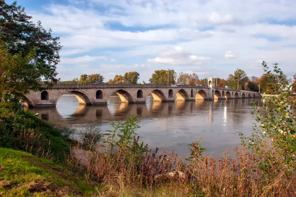 Photo of Meric River and the bridge in Edirne, Turkey
