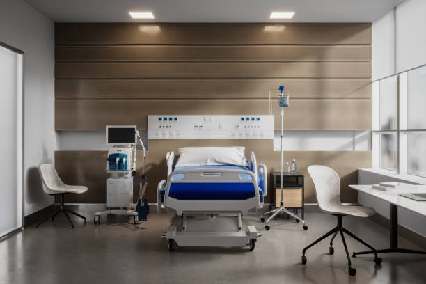istock Digitally rendered image of an empty hospital intensive care unit 1282880747