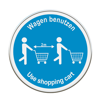 Use symbol sign with text in German and English for shopping cart. 3d rendering