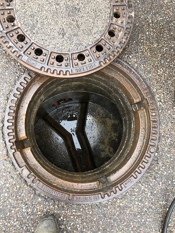 Clogged sewage shaft after cleaning