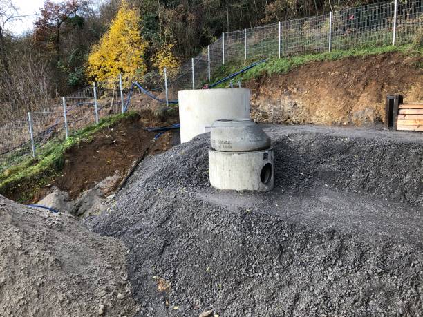 istock Wastewater shaft before installation on a gravel soil 1282882011