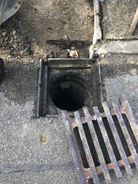 istock Inlet shaft for rainwater during repair work 1282882094