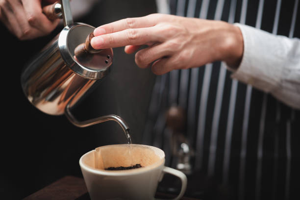 istock process to making coffee with coffee filter dripper kits, vintage style tools for barista brewing 1282882202
