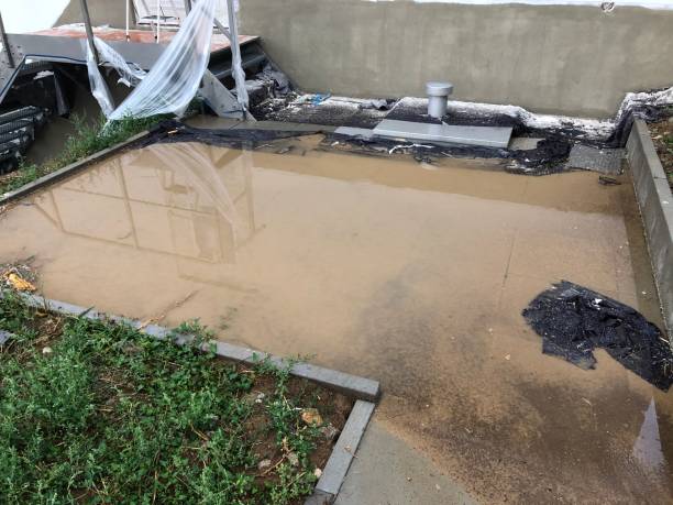 istock Plates have been laid in such a way that the water cannot drain 1282883351