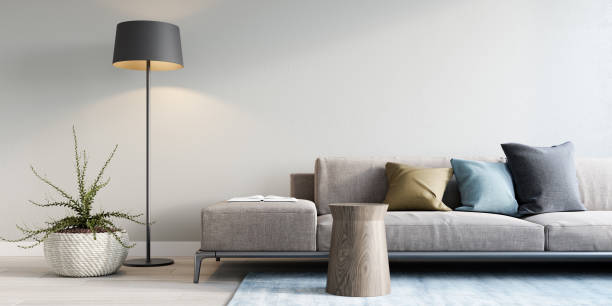 modernes wohnzimmer - living room blue sofa carpet stock-fotos und bilder