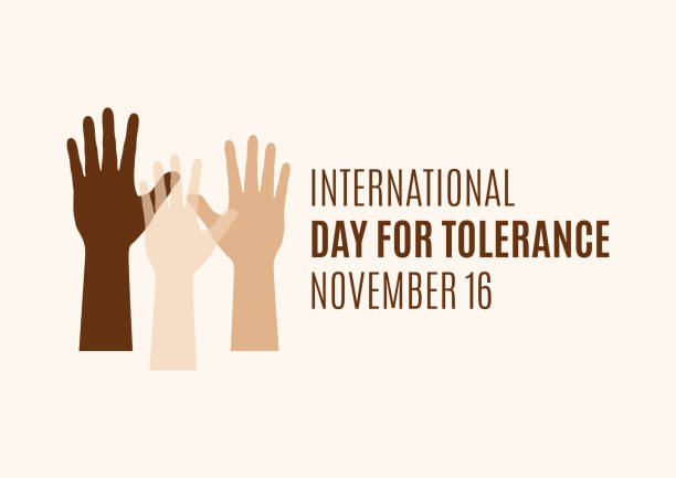 International Day for Tolerance vector Human hands with different skin colors silhouette icon vector. Day for Tolerance Poster, November 16. Important day racism icon stock illustrations