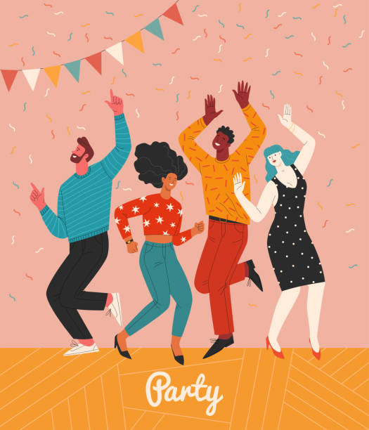 ilustrações, clipart, desenhos animados e ícones de as pessoas na festa. - dance floor