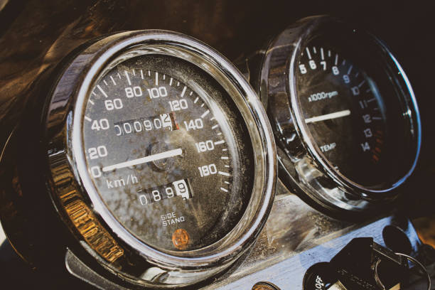 istock Motorcycle instrument panel. Speedometer and tachometer close-up. 1282893663
