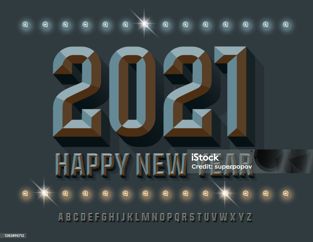 Vector Creative Greeting Card Happy New Year 2021 Stylish Beveled ...