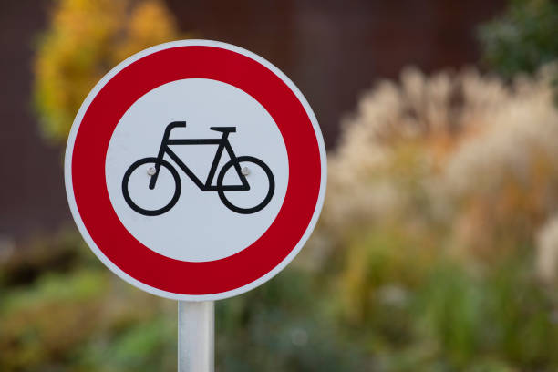 istock no bicycle allowed sign in autumn 1282898044