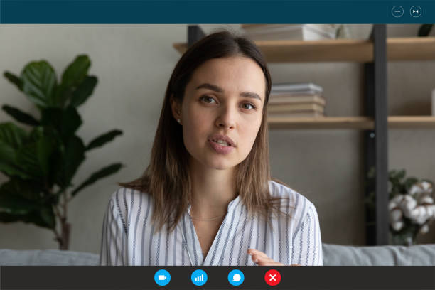 istock Motivated woman talk on video call from home 1282899230