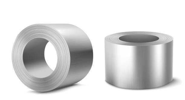 стальные рулоны, производство тяжелой промышленности - rolled up foil paper gray stock illustrations
