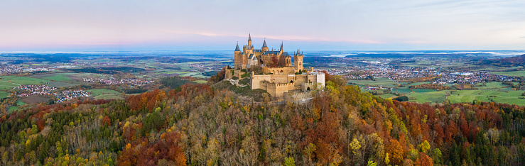 Castle restaurant named Schartenfels on hill at City of Wettingen on a cloudy autumn day. Photo taken November 13th, 2022, Baden, Switzerland.