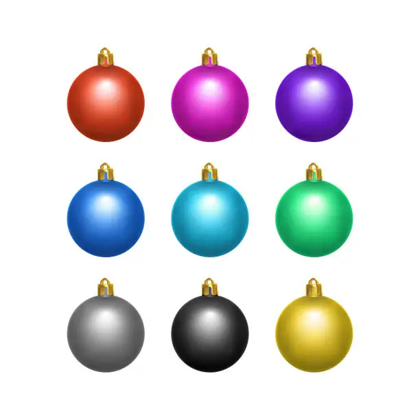 Vector illustration of Set of Colorful Christmas Balls isolated on white background, Christmas Balls in realistic style, vector eps 10 format