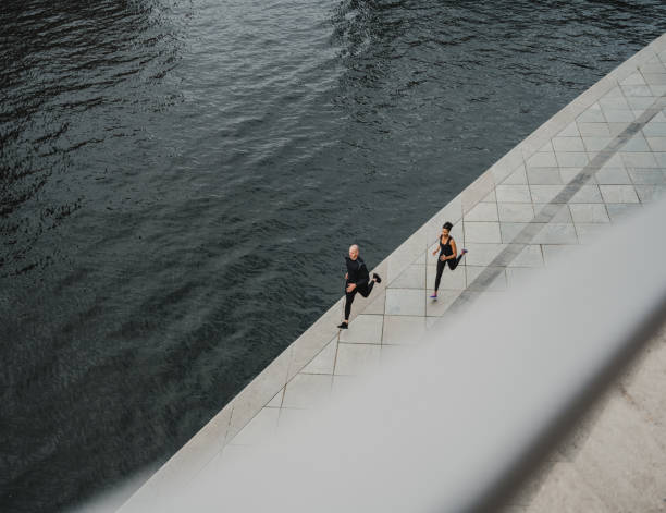 Couple running near the river