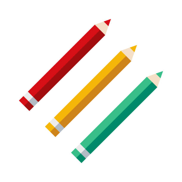 Colored Pencils Icon on Transparent Background A flat design icon on a transparent background (can be placed onto any colored background). File is built in the CMYK color space for optimal printing. Color swatches are global so it’s easy to change colors across the document. No transparencies, blends or gradients used. colored pencil stock illustrations