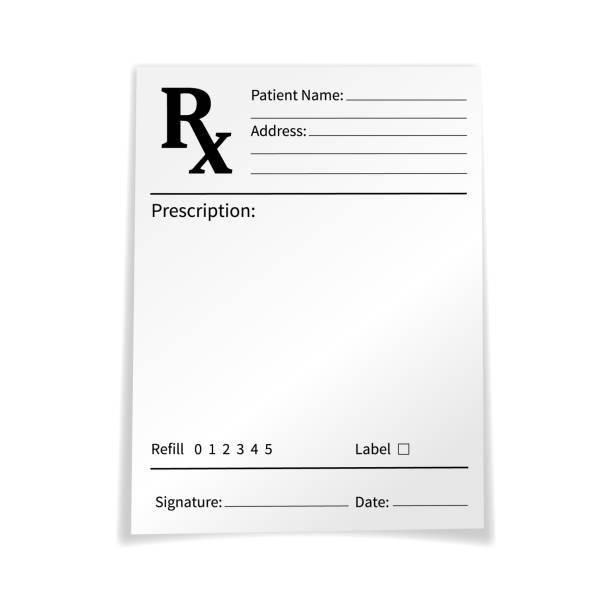 Blank medical prescription form isolated on white background. Realistic vector illustration of Rx pad template. Empty mockup for treatment and drug list Blank medical prescription form isolated on white background. Realistic vector illustration of Rx pad template. Empty mockup for treatment and drug list. rx stock illustrations