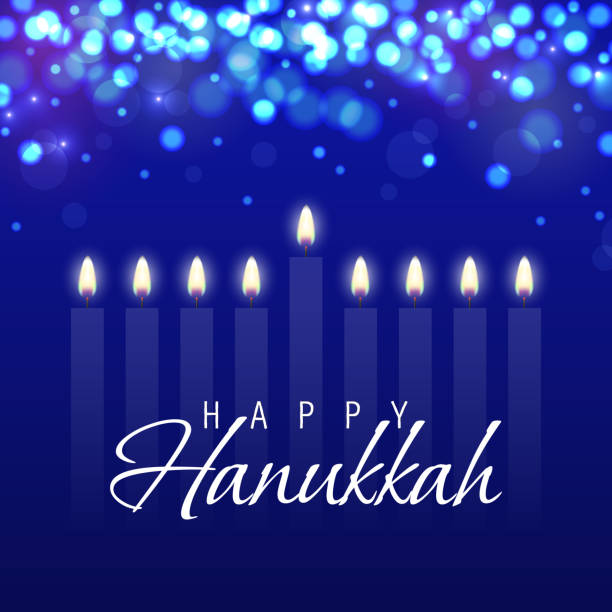 ilustraciones, imágenes clip art, dibujos animados e iconos de stock de tarjeta de felicitación hanukkah con velas. feliz hanukkah, fondo festivo judío. vector hanukkah fondo con menorah - hanukkah