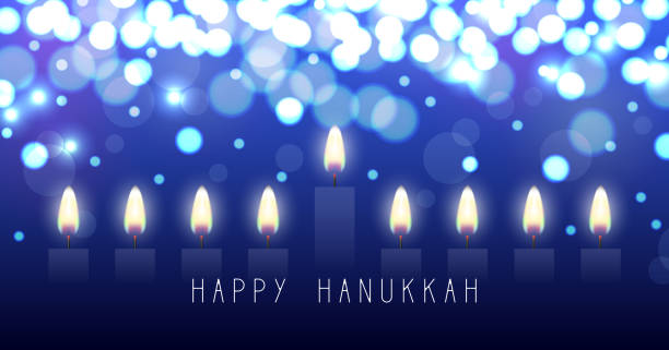 chanukka-grußkarte mit kerzen. glücklicher hanukkah, jüdischer feiertag hintergrund. vektor-chanukka-hintergrund mit menorah - kislev stock-grafiken, -clipart, -cartoons und -symbole