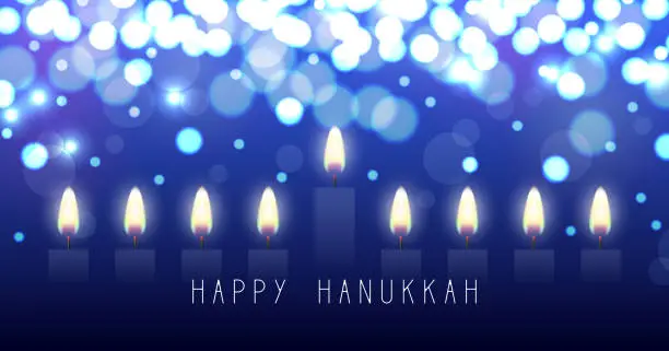 Vector illustration of Hanukkah greeting card with candles. Happy Hanukkah, Jewish holiday background. Vector Hanukkah background with menorah