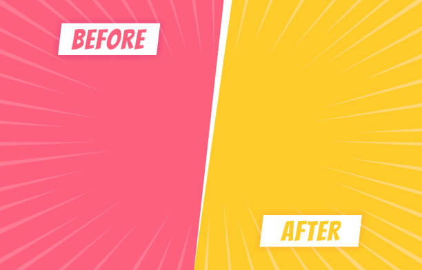 Before and after background template. Two color retro background with halftone corners for comparison. Vector illustration vector art illustration