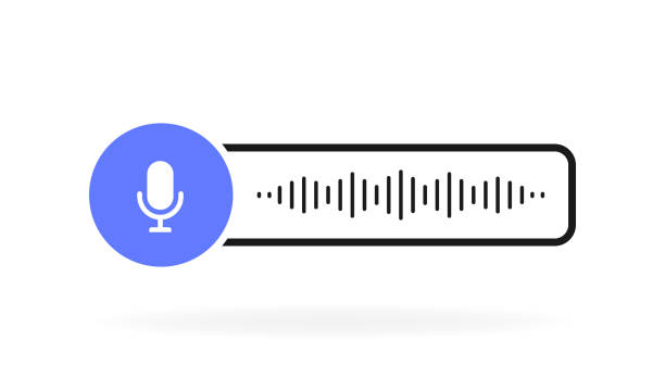 odznaka geometryczna wiadomości głosowych z emblematem mikrofonu. korespondencja z wiadomościami głosową. nowoczesna ilustracja wektorowa w stylu płaskim - decibel stock illustrations