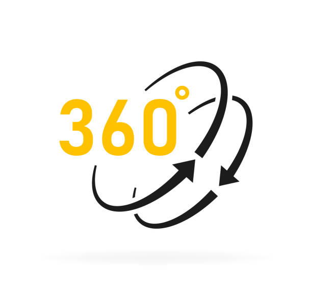 ilustraciones, imágenes clip art, dibujos animados e iconos de stock de icono de vista de 360 grados. diseño de logotipo para vídeo, imágenes panorámicas y realidad virtual. ilustración vectorial - 360