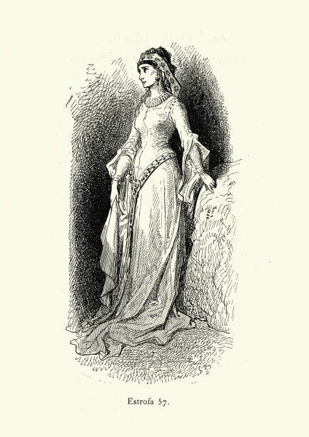 Vintage illustration of Medieval Princess. Scene from Orlando Furioso, illustrated by Gustare Dore.