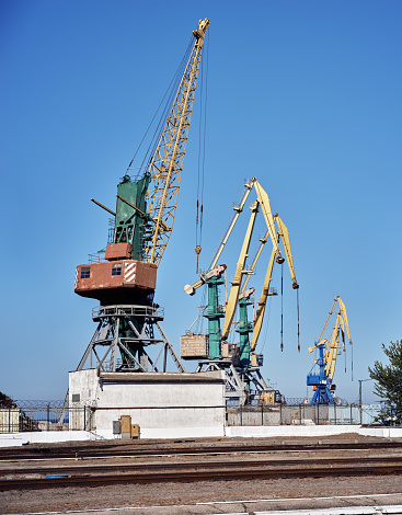 Port, crane, pier, blue sky.