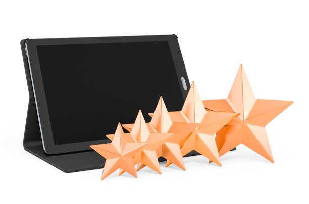 istock Customer rating of tablet computer concept. 3D rendering isolated on white background 1282916265