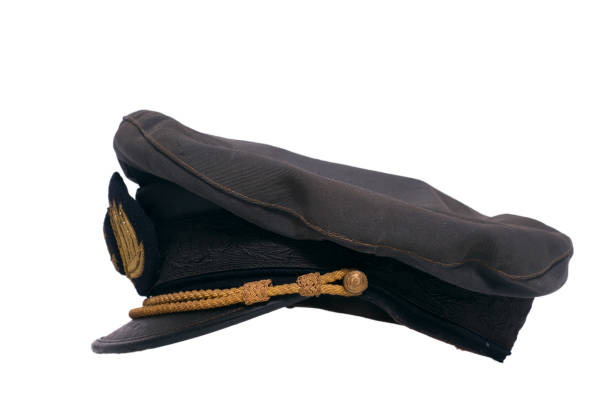 istock Old Argentine marine captain hat in a white background 1282918092