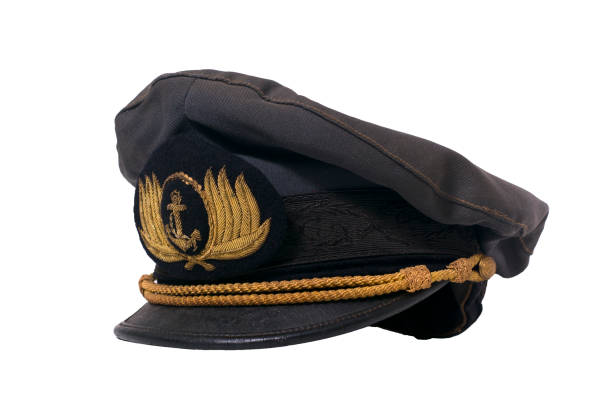 istock Old Argentine marine captain hat in a white background 1282918117