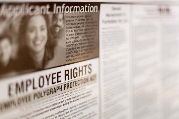 Virginia Employee rights information board sign Fairfax, USA - September 29, 2018: Job employee rights applicant information regulations sign on board post poster information in Virginia office human rights act stock pictures, royalty-free photos & images