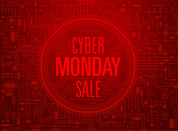 Cyber monday sale red banner. Vector illustration Cyber monday sale design template. Futuristic technology background. Red cybermonday horizontal banner. Vector illustration. cyber monday stock illustrations