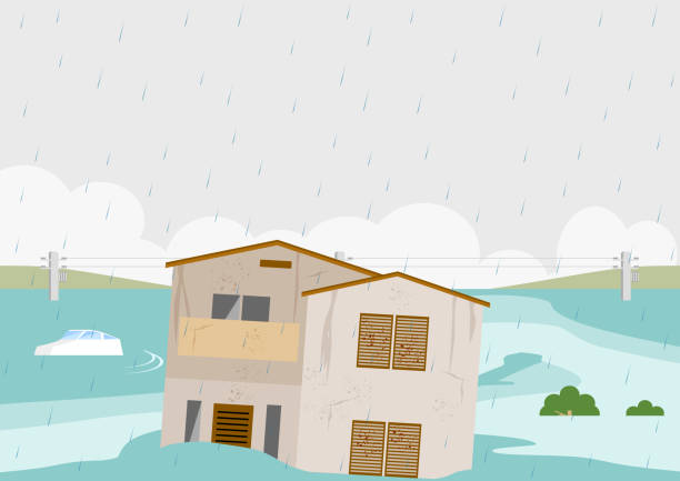 istock illustration of flooded city  natural disaster 1282926404