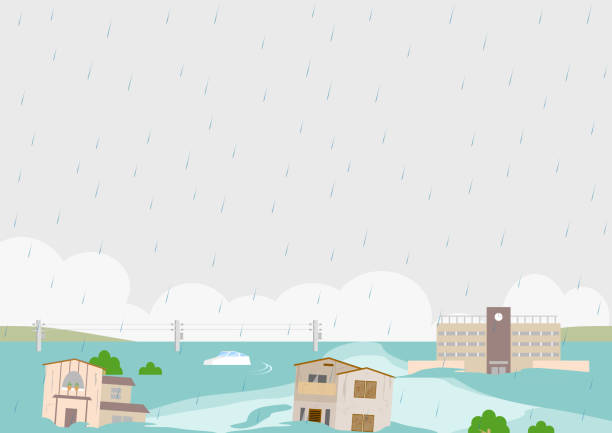 istock illustration of flooded city  natural disaster 1282926409
