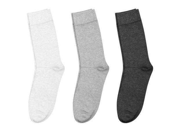 conjunto de calcetines largos blancos, grises, negros, aislados sobre fondo blanco - par3 fotografías e imágenes de stock