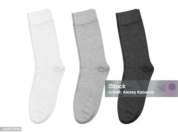 Set Of Long Socks White Gray Black Isolated On White Background Stock Photo - Download Image Now