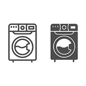 istock Washing machine line and solid icon, Cleaning service concept, laundromat sign on white background, washer icon in outline style for mobile concept and web design. Vector graphics. 1282945226
