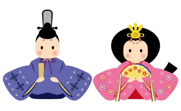 Vector illustration of Hina dolls - the Emperor and Empress.