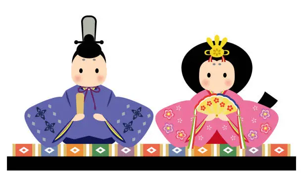 Vector illustration of Hina dolls - the Emperor and Empress.