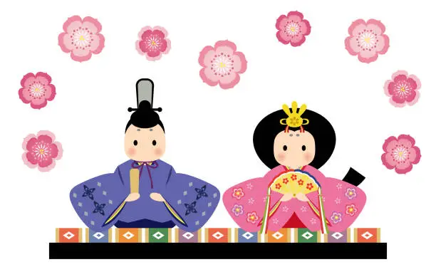 Vector illustration of Hina dolls - the Emperor and Empress.