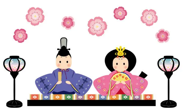 Vector illustration of Hina dolls - the Emperor and Empress.
