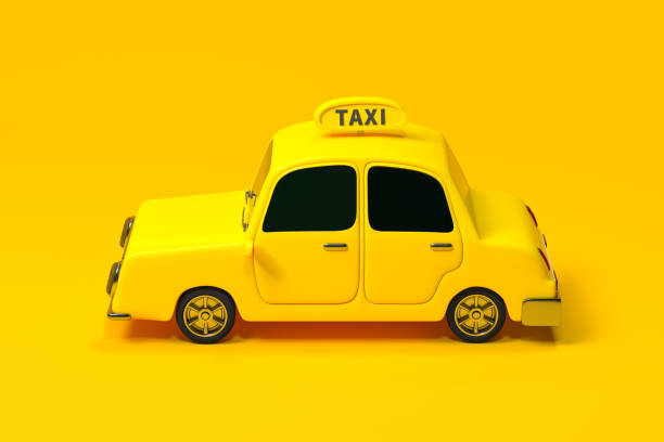 istock Mini 3D taxi, mini car with yellow color, 3d rendering. 1282958795