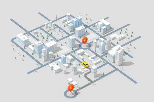 Mini-city with a taxi, transportation background, 3d rendering.