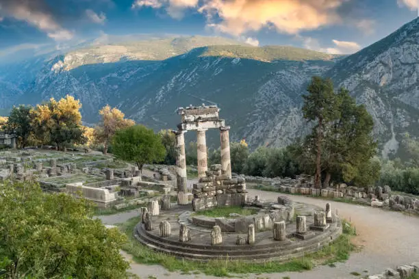 Photo of The Athena temple complex, including the Delphic Tholos, Archeological site of Delphi, Greece