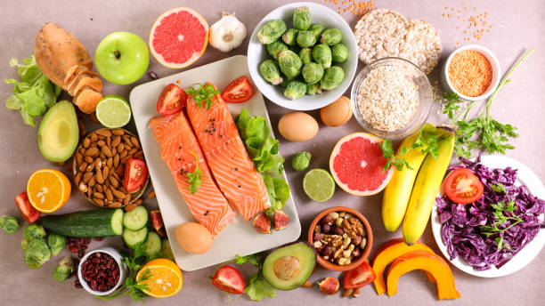 istock health food selection- fruit, vegetable, fish and cereals 1282963931